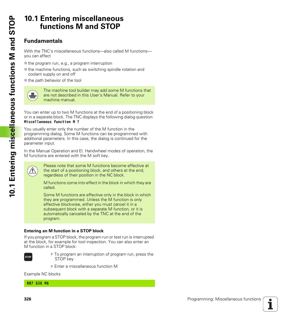 1 entering miscellaneous functions m and stop, Fundamentals | HEIDENHAIN iTNC 530 (60642x-03) ISO programming User Manual | Page 326 / 656