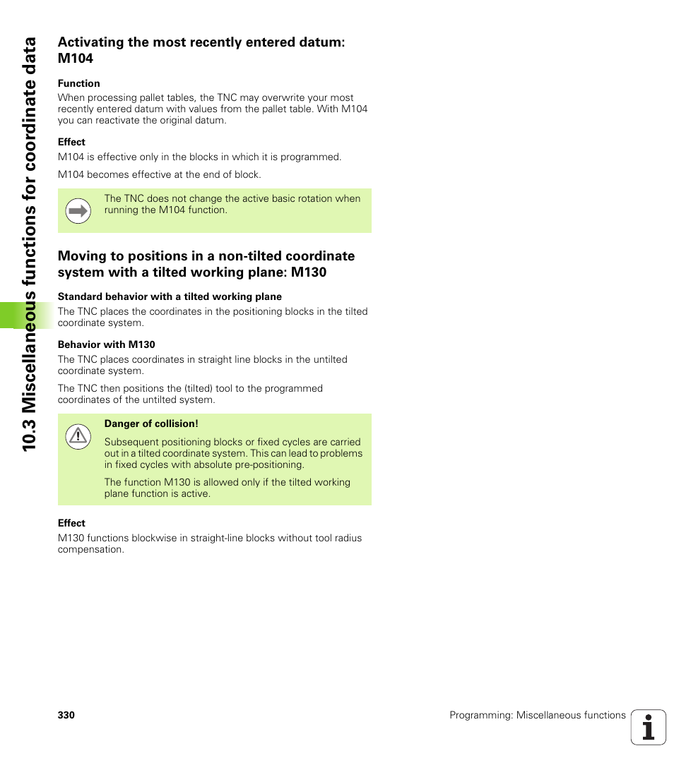 Activating the most recently entered datum: m104 | HEIDENHAIN iTNC 530 (60642x-03) ISO programming User Manual | Page 330 / 656