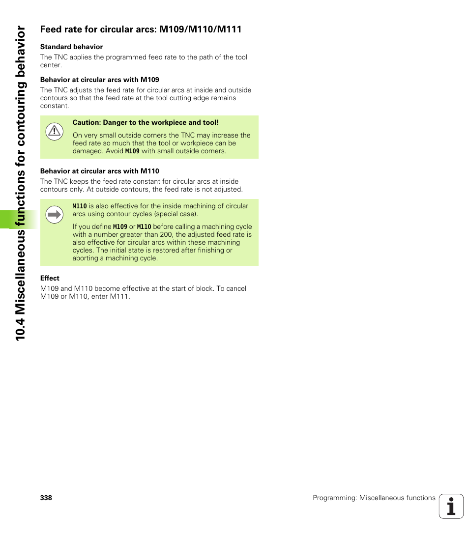 Feed rate for circular arcs: m109/m110/m111 | HEIDENHAIN iTNC 530 (60642x-03) ISO programming User Manual | Page 338 / 656