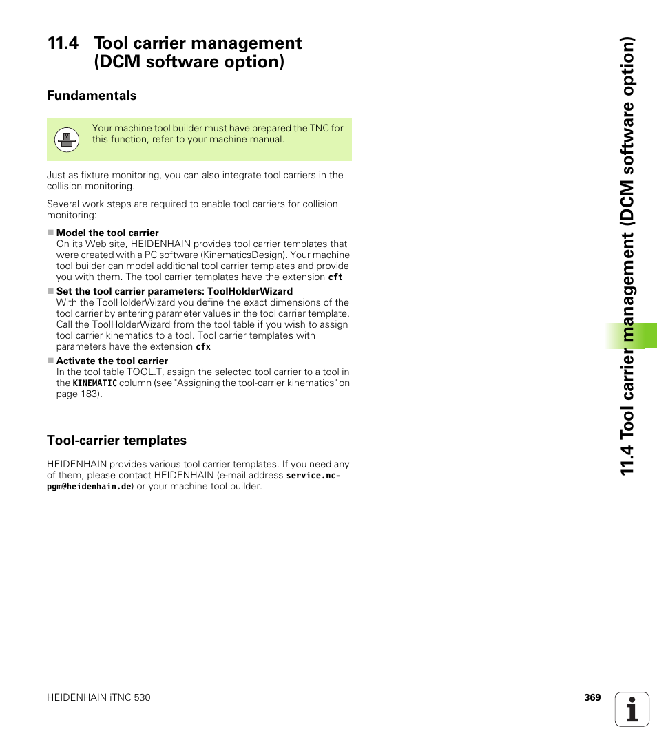 4 tool carrier management (dcm software option), Fundamentals, Tool-carrier templates | HEIDENHAIN iTNC 530 (60642x-03) ISO programming User Manual | Page 369 / 656