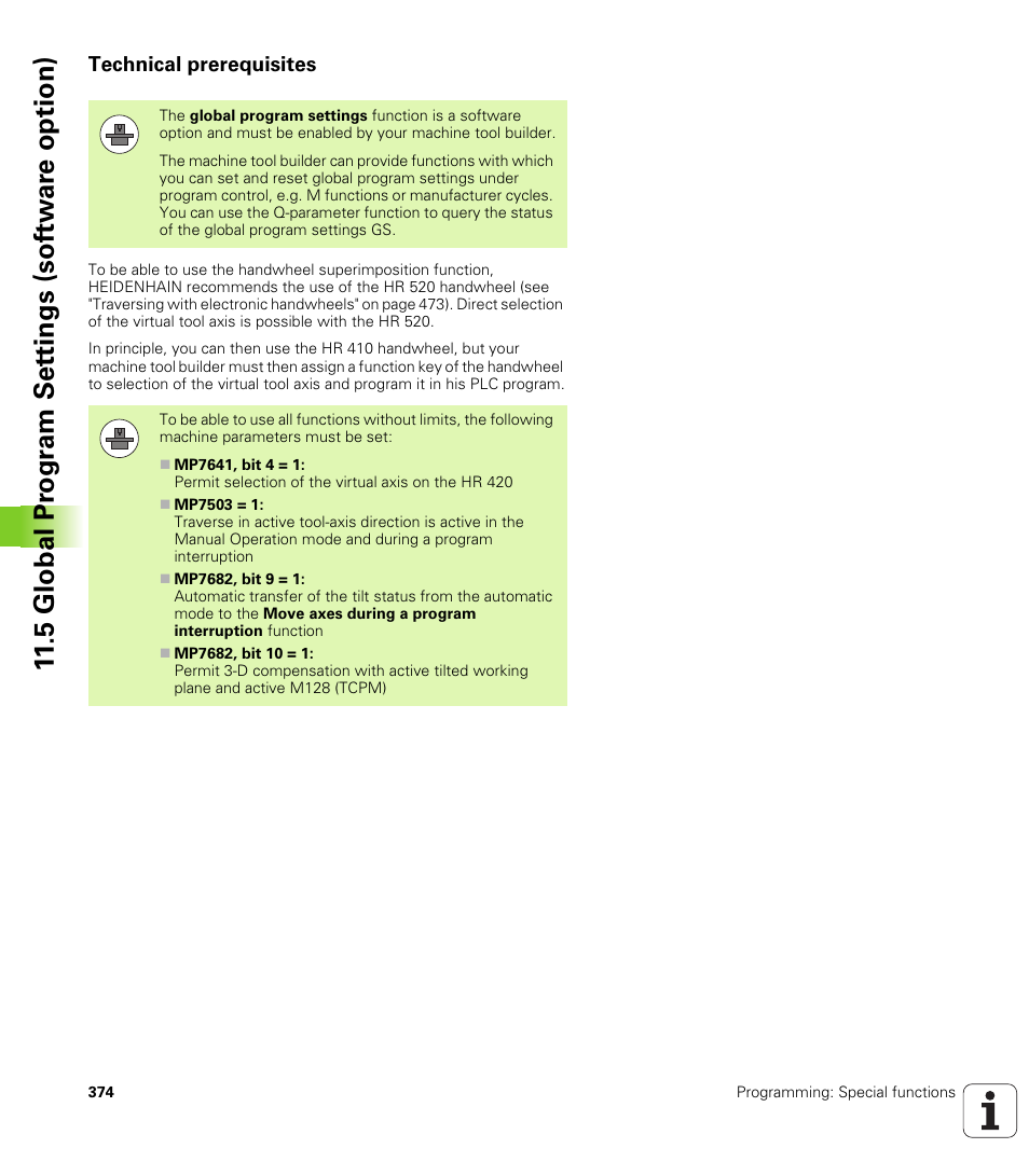 Technical prerequisites, 5 global pr ogr a m set tings (sof tw ar e option) | HEIDENHAIN iTNC 530 (60642x-03) ISO programming User Manual | Page 374 / 656