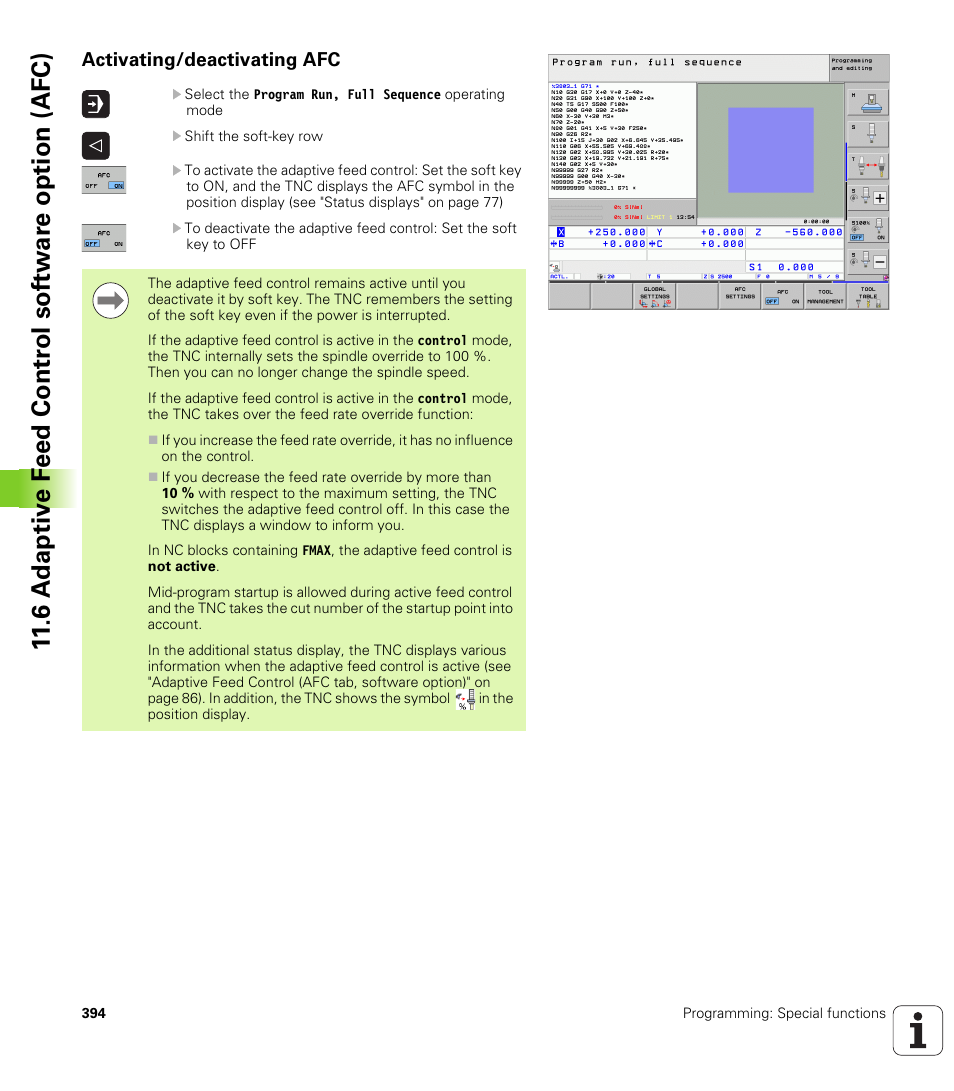Activating/deactivating afc | HEIDENHAIN iTNC 530 (60642x-03) ISO programming User Manual | Page 394 / 656
