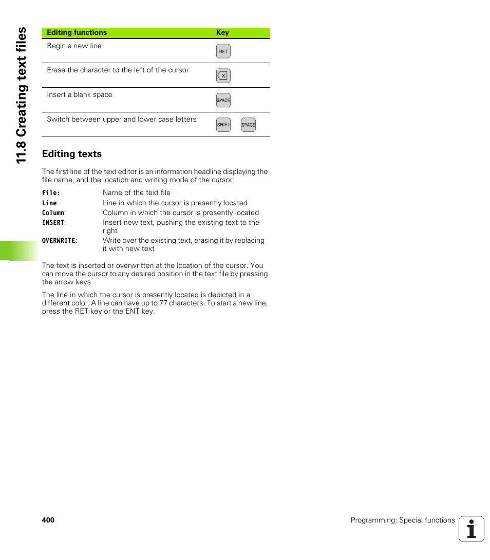 Editing texts, 8 cr eating t e xt files | HEIDENHAIN iTNC 530 (60642x-03) ISO programming User Manual | Page 400 / 656