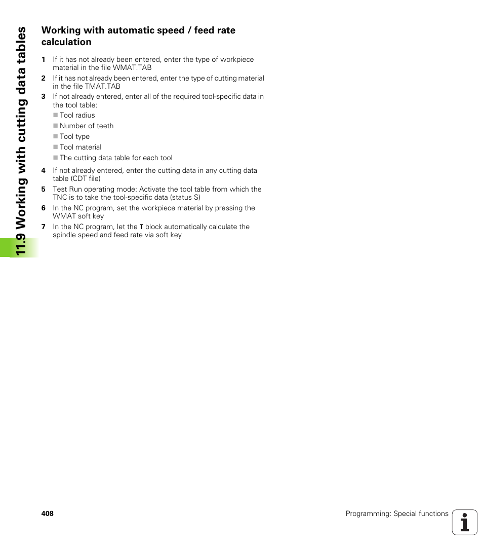 9 w o rk ing with cut ting data tables | HEIDENHAIN iTNC 530 (60642x-03) ISO programming User Manual | Page 408 / 656