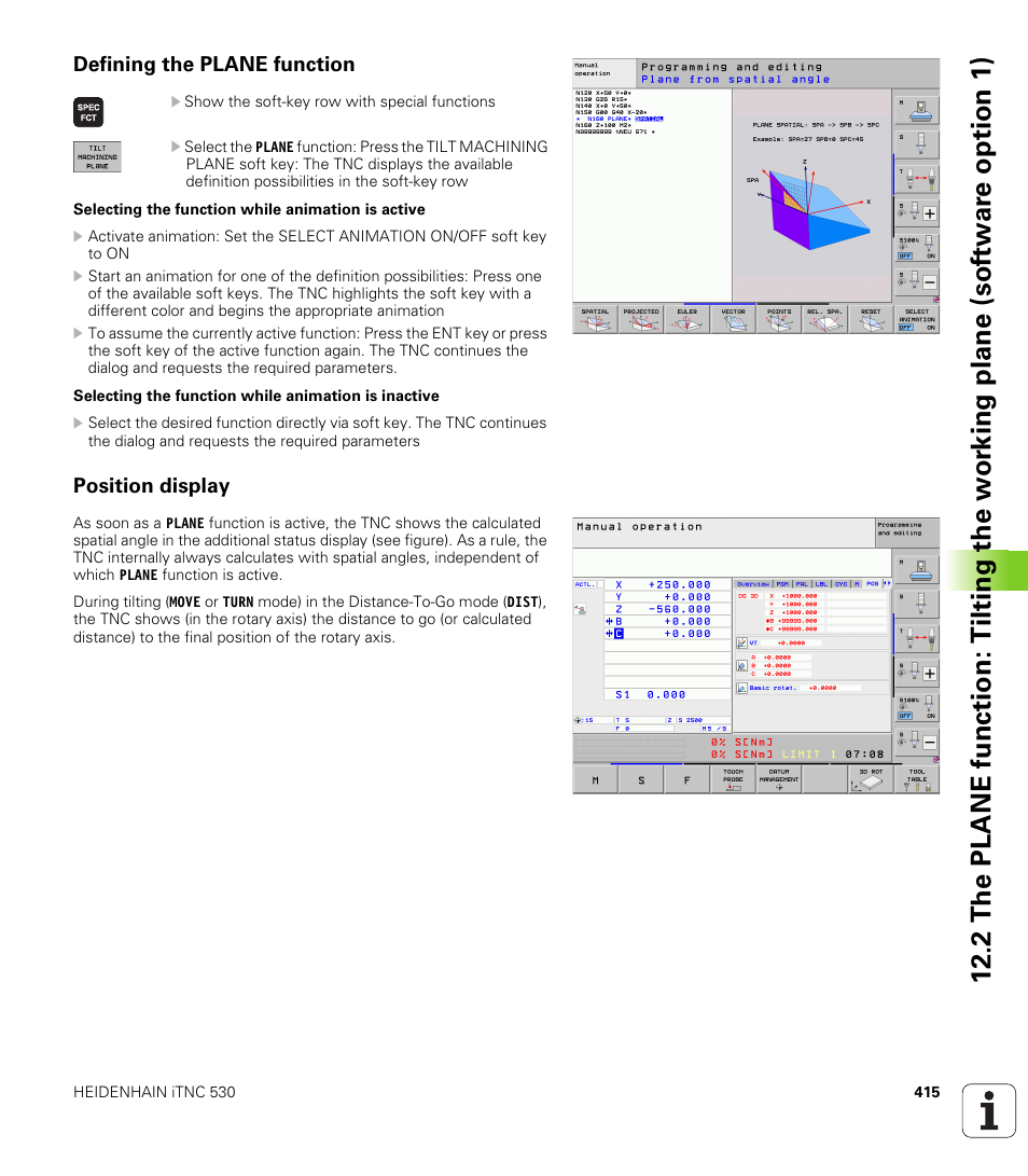 Defining the plane function, Position display | HEIDENHAIN iTNC 530 (60642x-03) ISO programming User Manual | Page 415 / 656