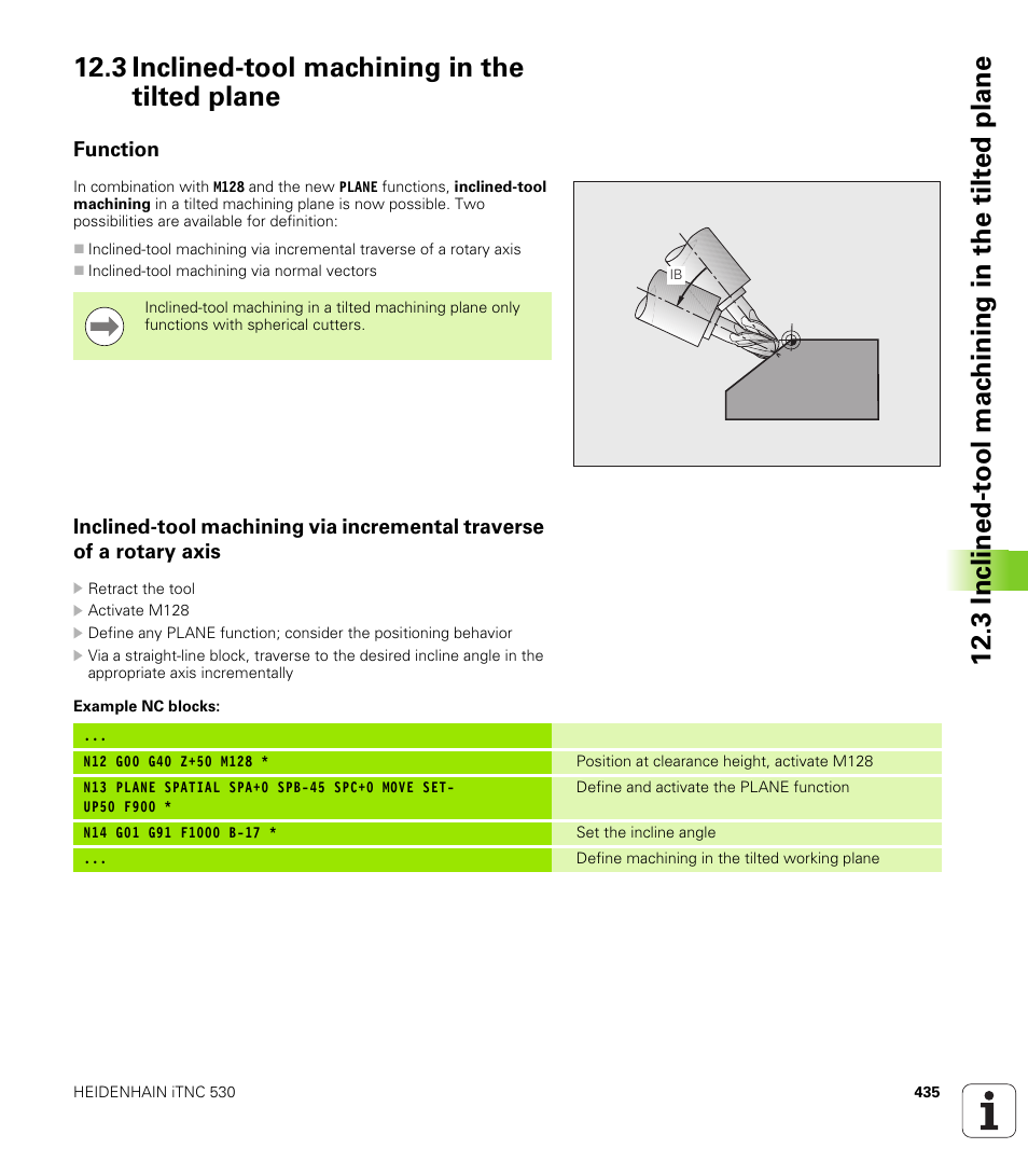 3 inclined-tool machining in the tilted plane, Function | HEIDENHAIN iTNC 530 (60642x-03) ISO programming User Manual | Page 435 / 656