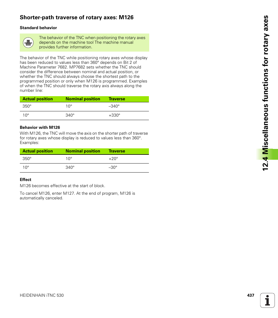 Shorter-path traverse of rotary axes: m126 | HEIDENHAIN iTNC 530 (60642x-03) ISO programming User Manual | Page 437 / 656