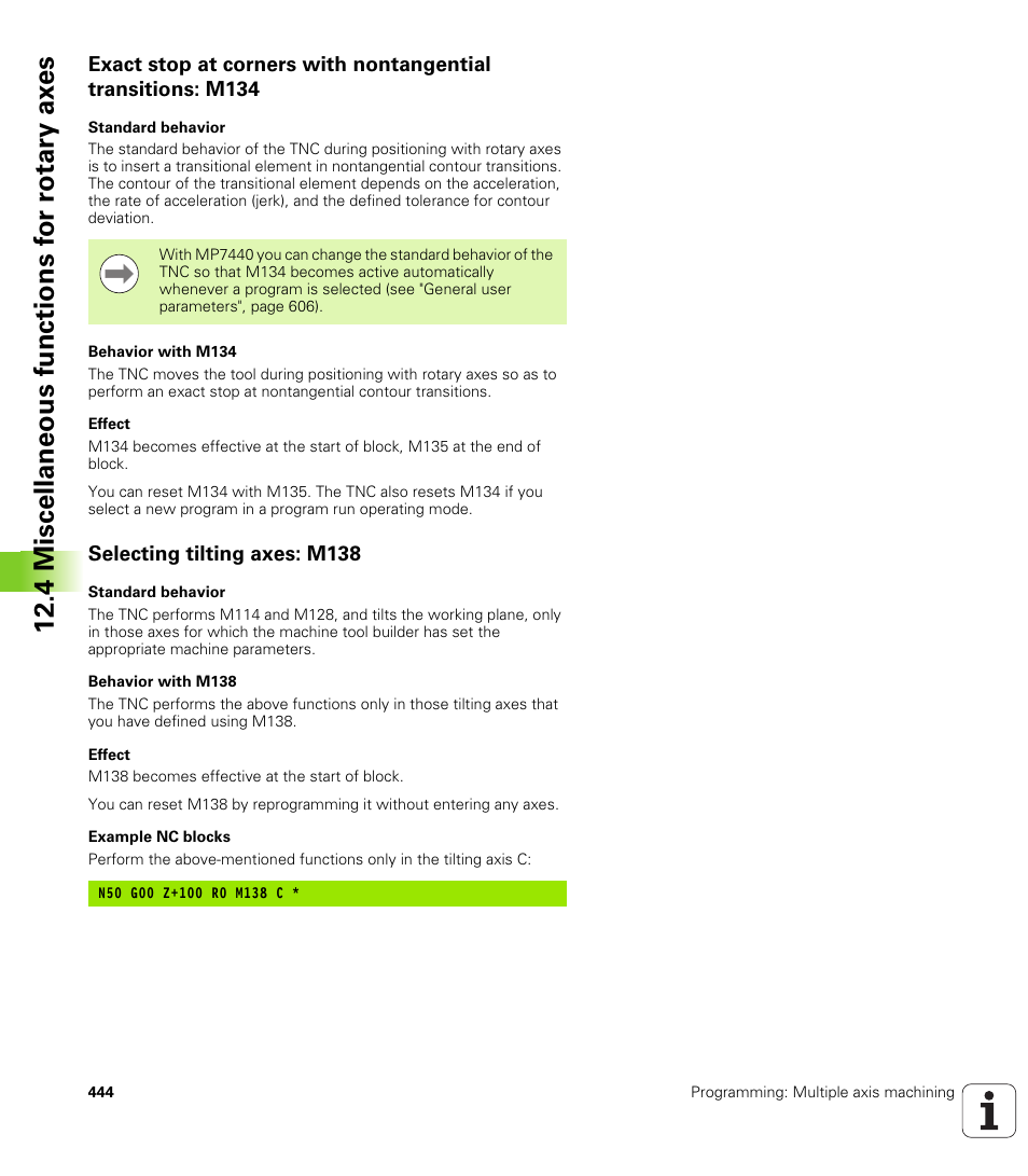 Selecting tilting axes: m138 | HEIDENHAIN iTNC 530 (60642x-03) ISO programming User Manual | Page 444 / 656