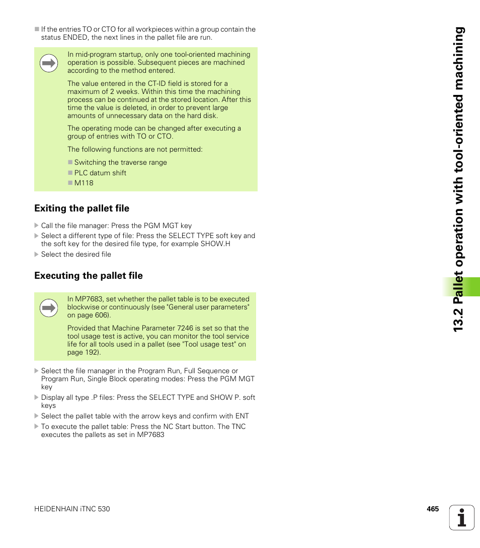 Exiting the pallet file, Executing the pallet file | HEIDENHAIN iTNC 530 (60642x-03) ISO programming User Manual | Page 465 / 656