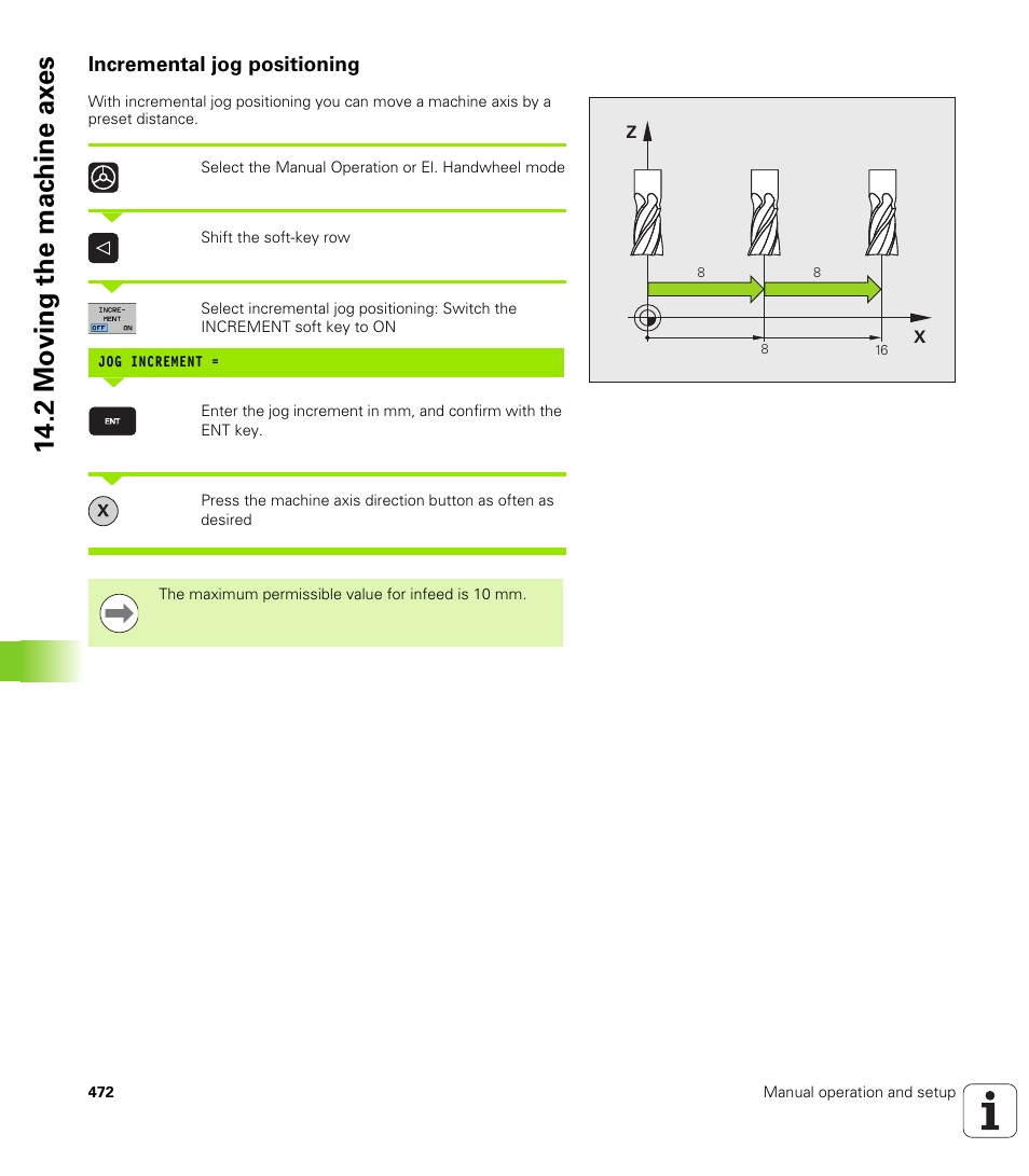 Incremental jog positioning, 2 mo ving the mac h ine ax es | HEIDENHAIN iTNC 530 (60642x-03) ISO programming User Manual | Page 472 / 656