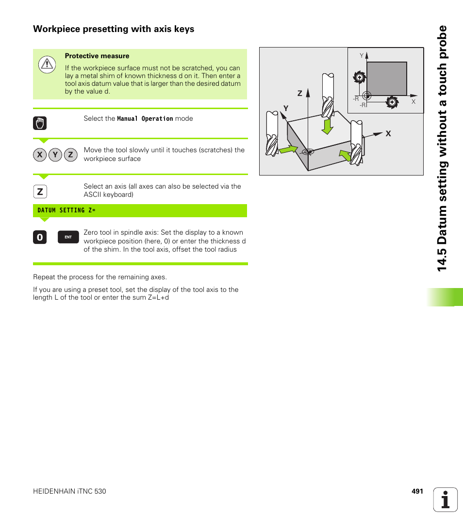 Workpiece presetting with axis keys | HEIDENHAIN iTNC 530 (60642x-03) ISO programming User Manual | Page 491 / 656