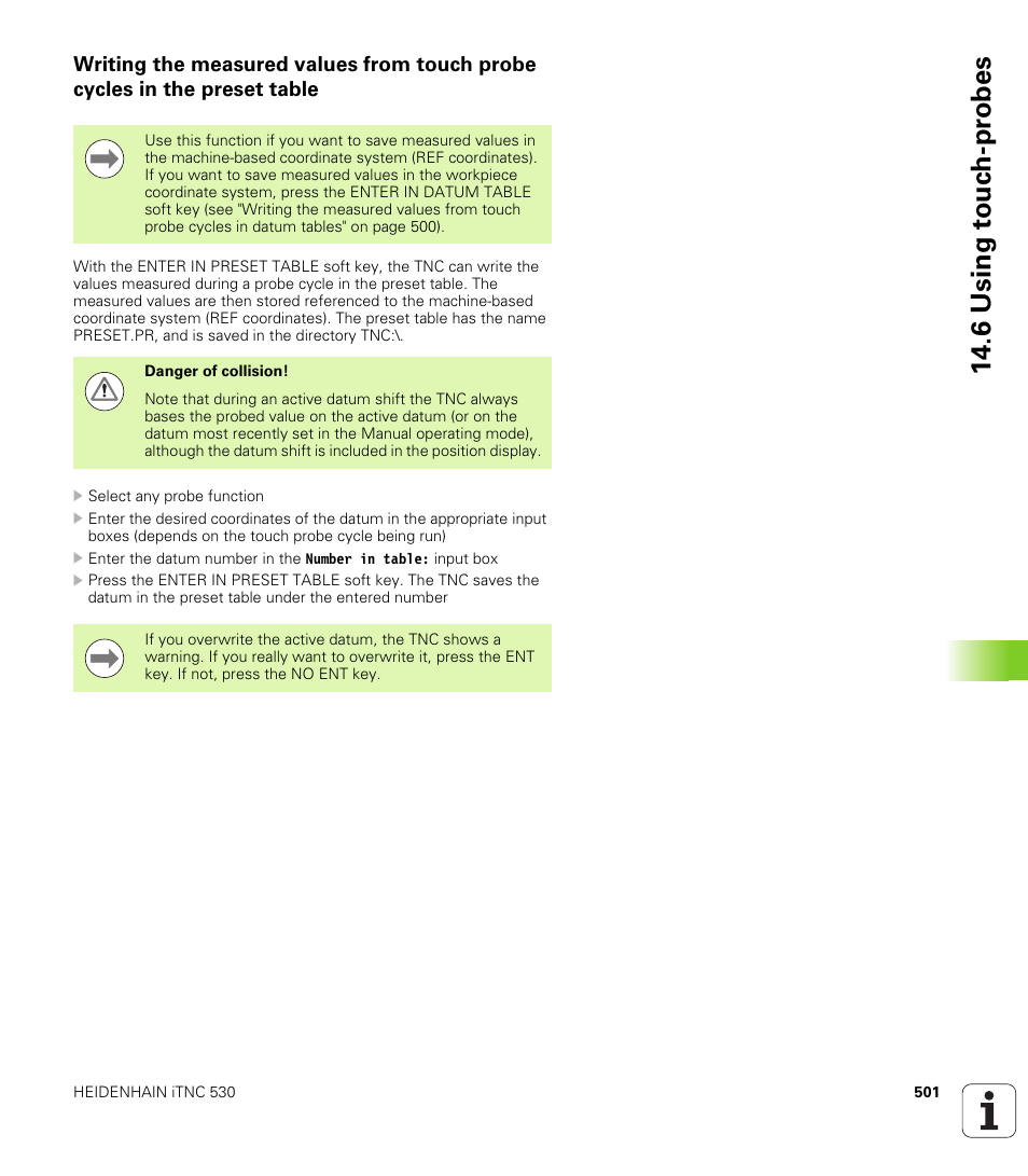 6 using t o uc h-pr obes | HEIDENHAIN iTNC 530 (60642x-03) ISO programming User Manual | Page 501 / 656