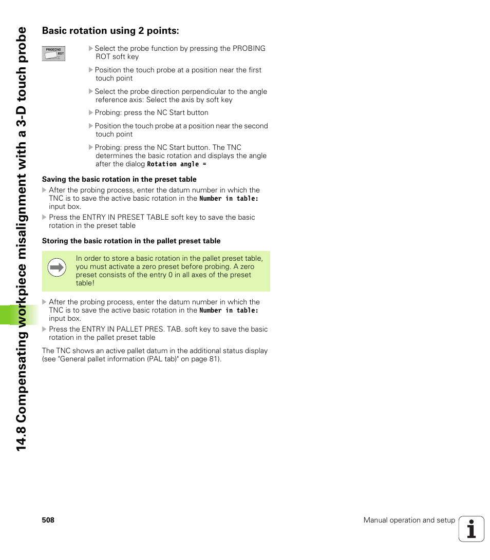 Basic rotation using 2 points | HEIDENHAIN iTNC 530 (60642x-03) ISO programming User Manual | Page 508 / 656