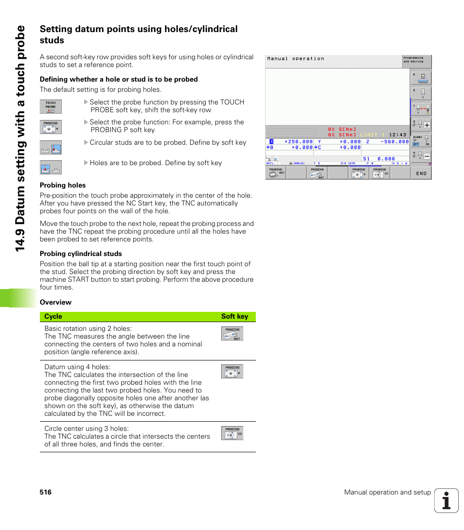 Setting datum points using holes/cylindrical studs | HEIDENHAIN iTNC 530 (60642x-03) ISO programming User Manual | Page 516 / 656