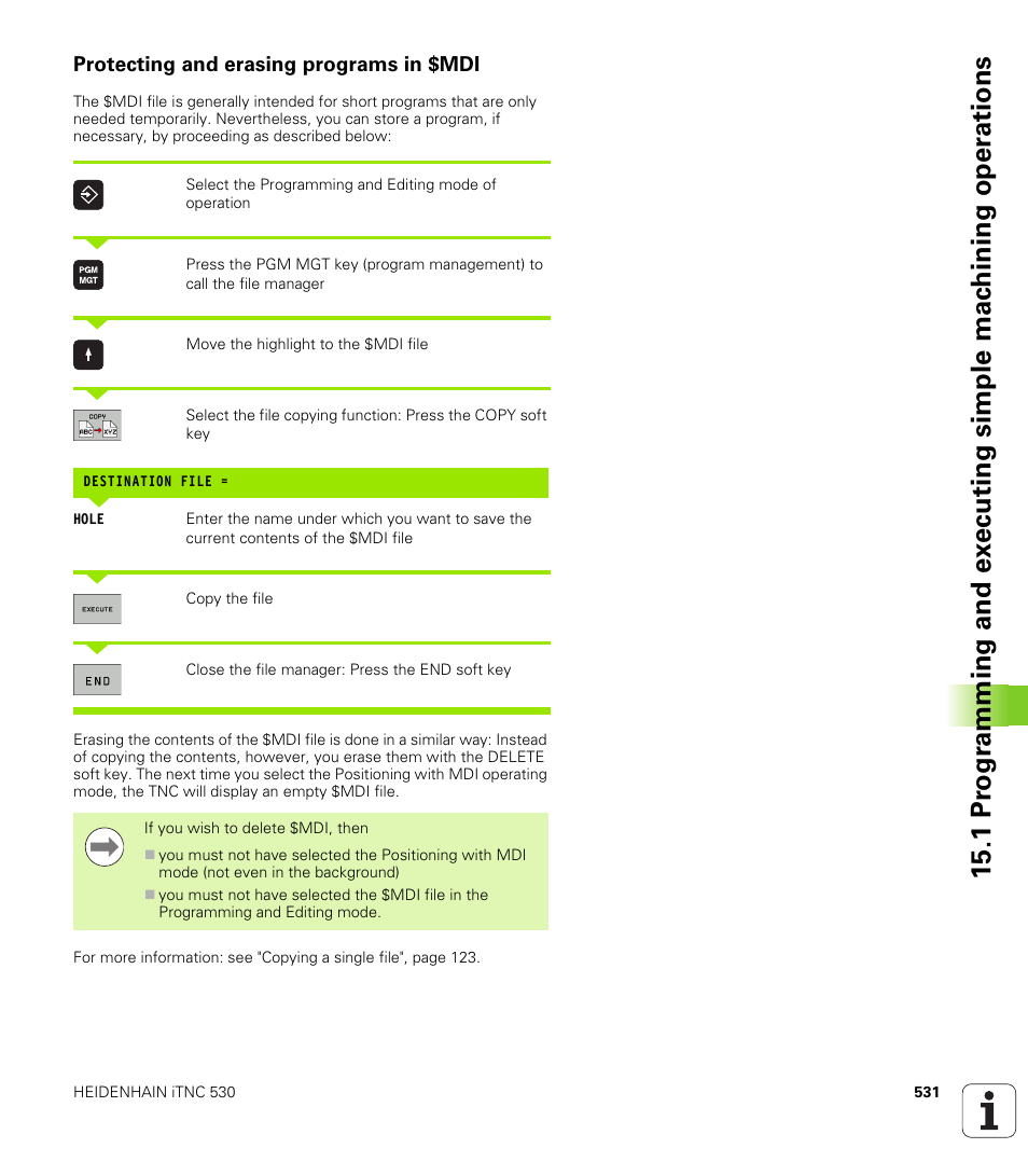 Protecting and erasing programs in $mdi | HEIDENHAIN iTNC 530 (60642x-03) ISO programming User Manual | Page 531 / 656