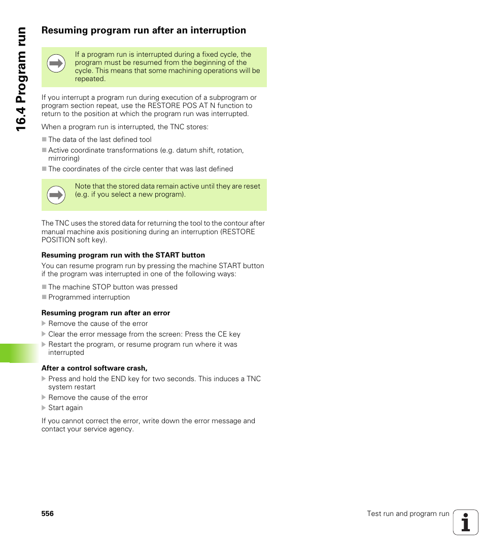 Resuming program run after an interruption, 4 pr ogr am r u n | HEIDENHAIN iTNC 530 (60642x-03) ISO programming User Manual | Page 556 / 656