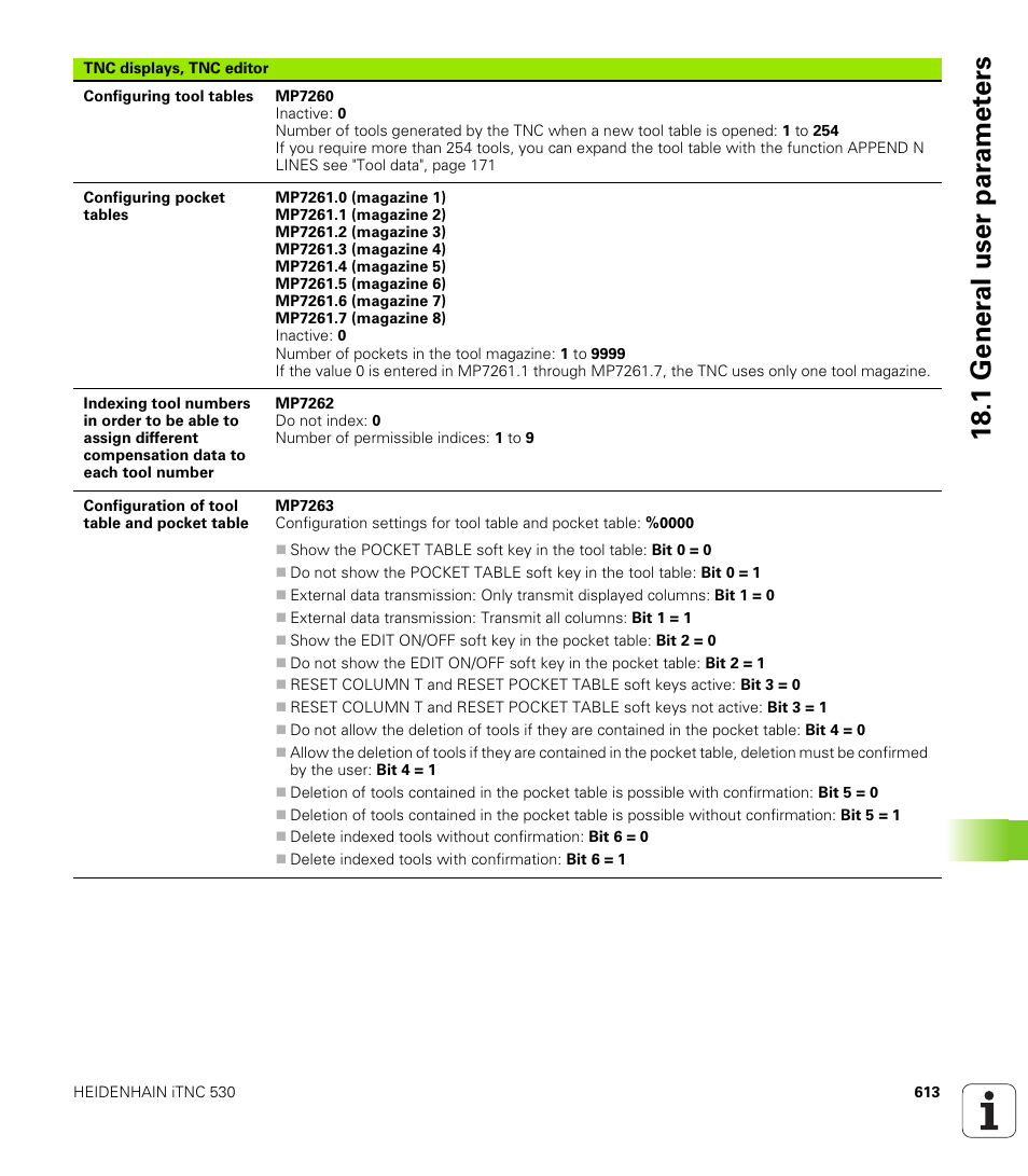 18 .1 gener a l user par a met e rs | HEIDENHAIN iTNC 530 (60642x-03) ISO programming User Manual | Page 613 / 656