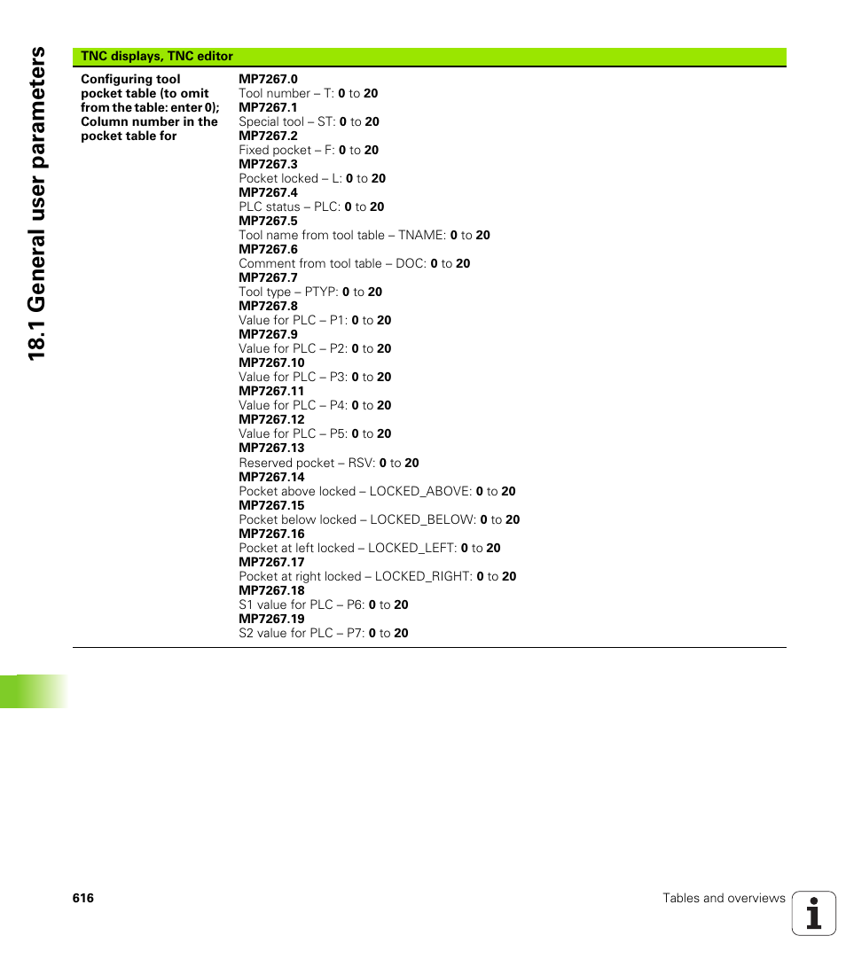 18 .1 gener a l user par a met e rs | HEIDENHAIN iTNC 530 (60642x-03) ISO programming User Manual | Page 616 / 656