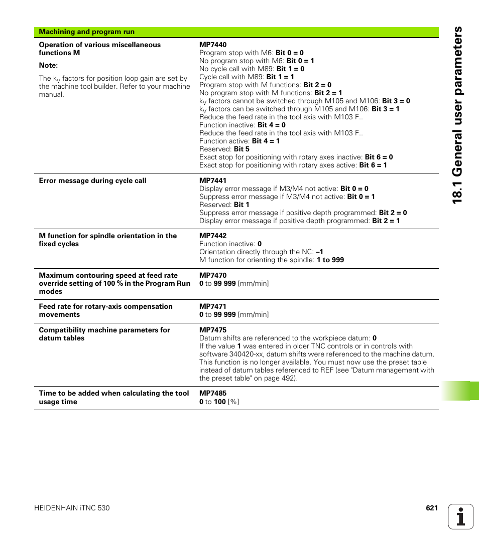 18 .1 gener a l user par a met e rs | HEIDENHAIN iTNC 530 (60642x-03) ISO programming User Manual | Page 621 / 656