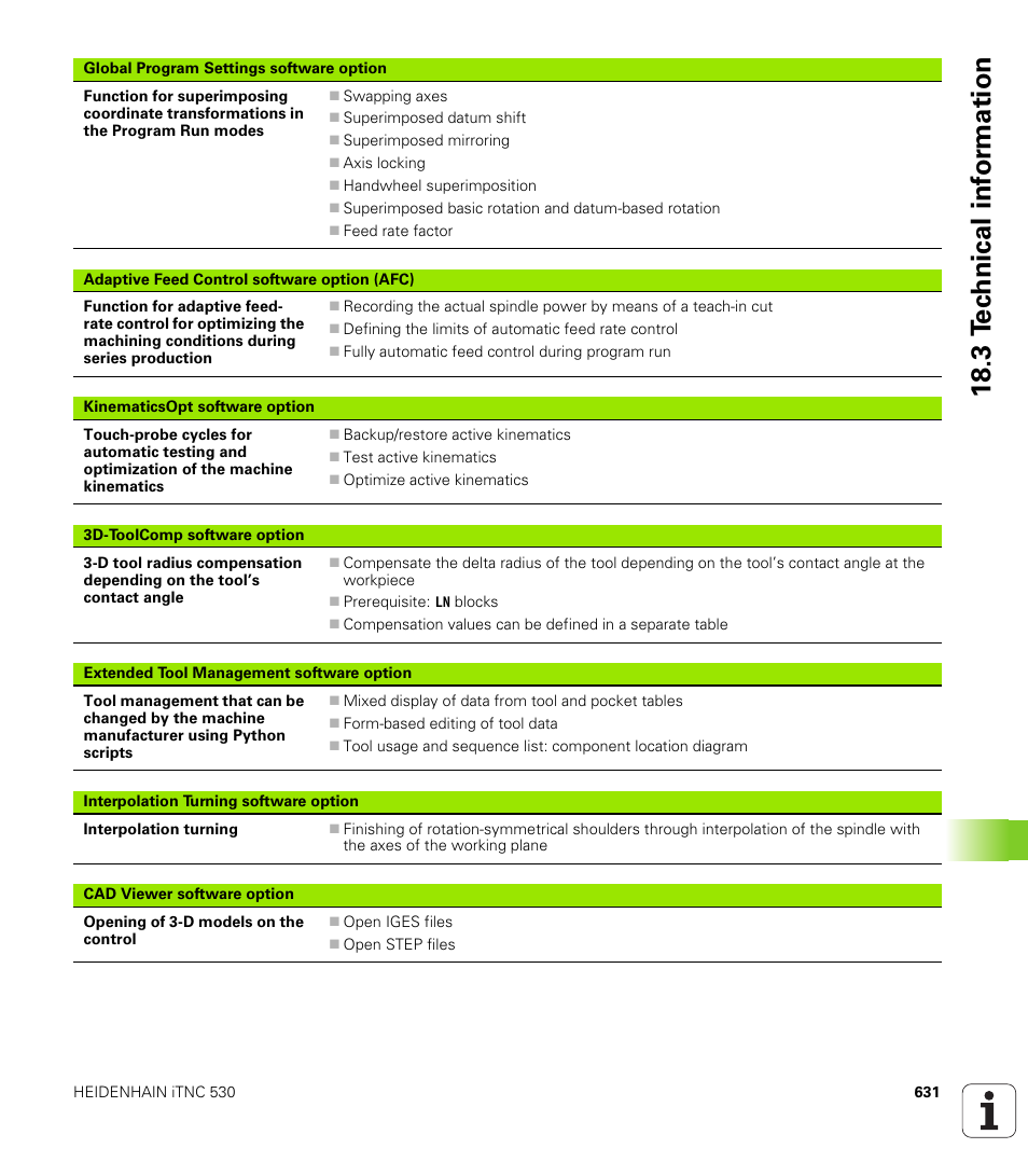 18 .3 t e c hnical inf o rm ation | HEIDENHAIN iTNC 530 (60642x-03) ISO programming User Manual | Page 631 / 656