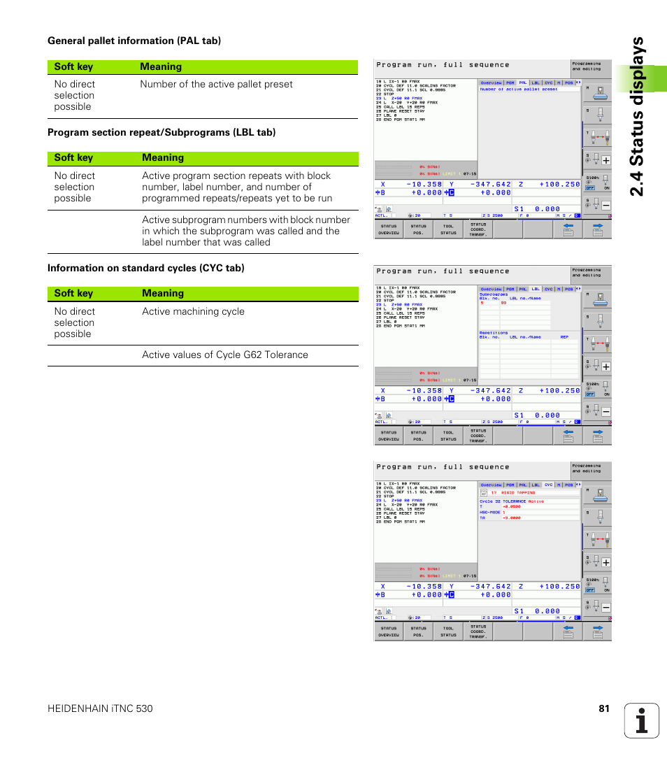 4 st at us disp la ys | HEIDENHAIN iTNC 530 (60642x-03) ISO programming User Manual | Page 81 / 656