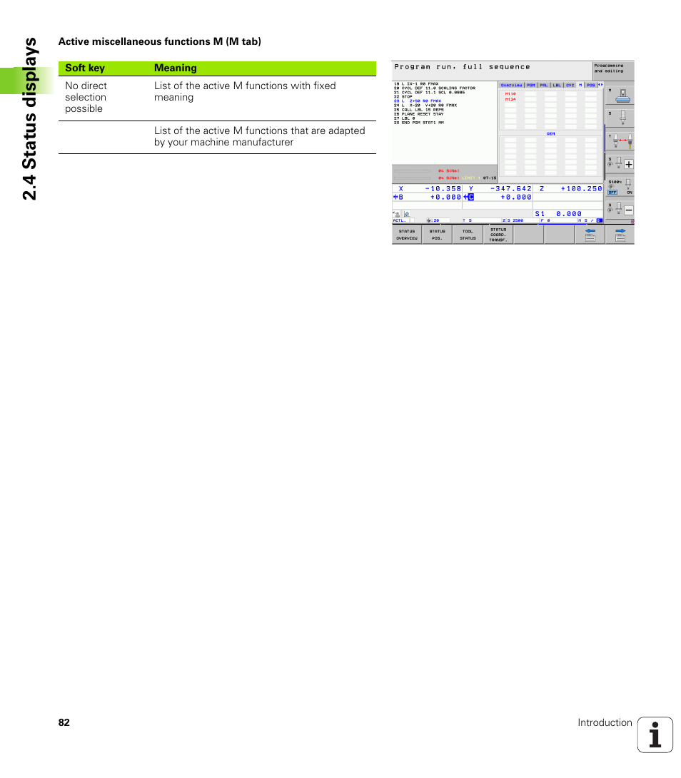 4 st at us disp la ys | HEIDENHAIN iTNC 530 (60642x-03) ISO programming User Manual | Page 82 / 656