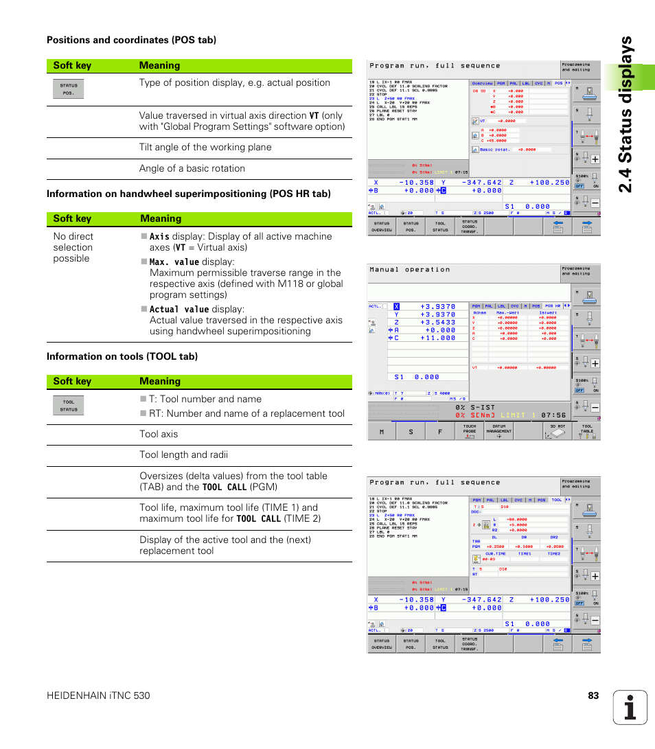 4 st at us disp la ys | HEIDENHAIN iTNC 530 (60642x-03) ISO programming User Manual | Page 83 / 656