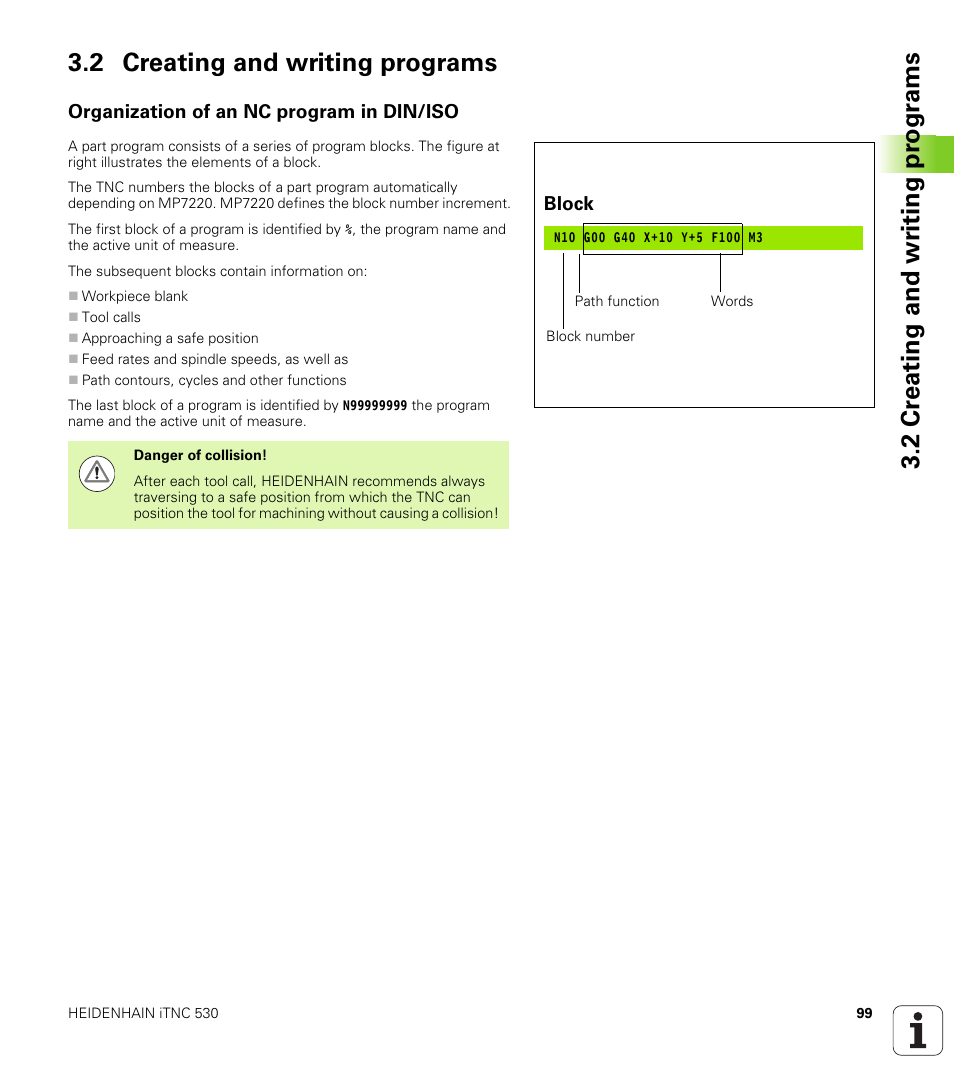 2 creating and writing programs, Organization of an nc program in din/iso | HEIDENHAIN iTNC 530 (60642x-03) ISO programming User Manual | Page 99 / 656