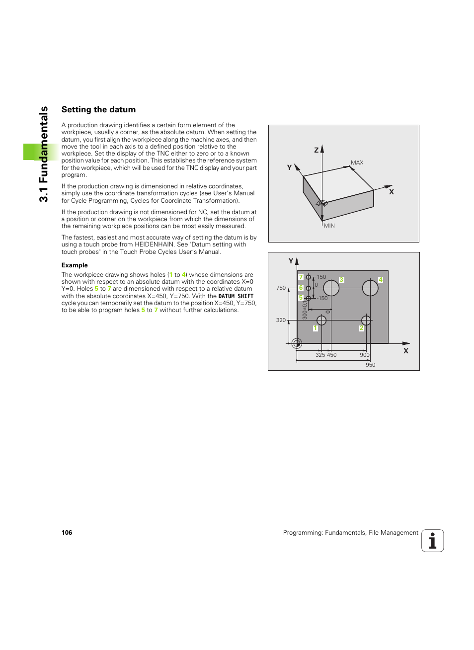 Setting the datum, 1 f undamentals | HEIDENHAIN iTNC 530 (60642x-04) User Manual | Page 106 / 747