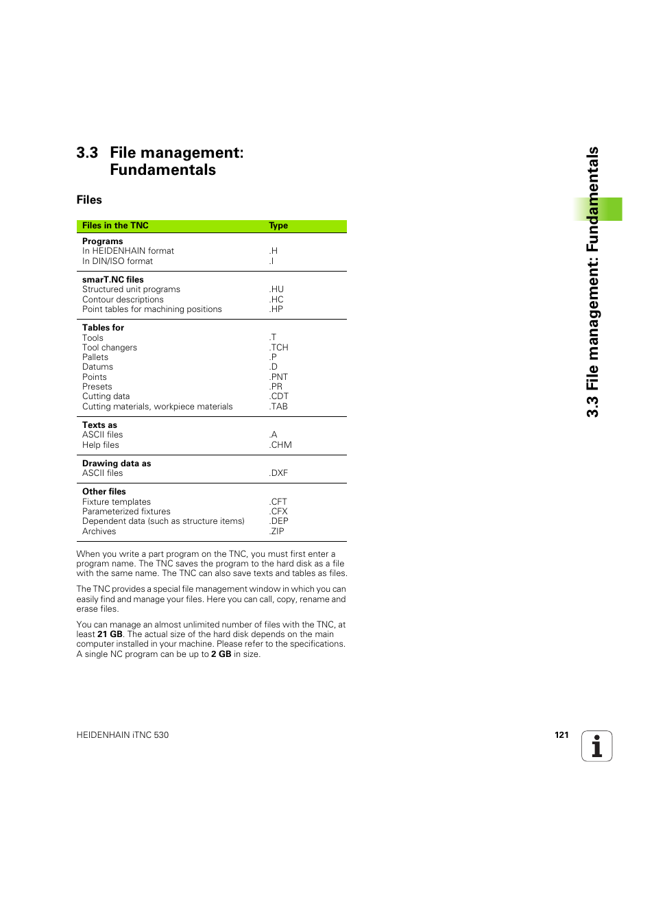 3 file management: fundamentals, Files | HEIDENHAIN iTNC 530 (60642x-04) User Manual | Page 121 / 747