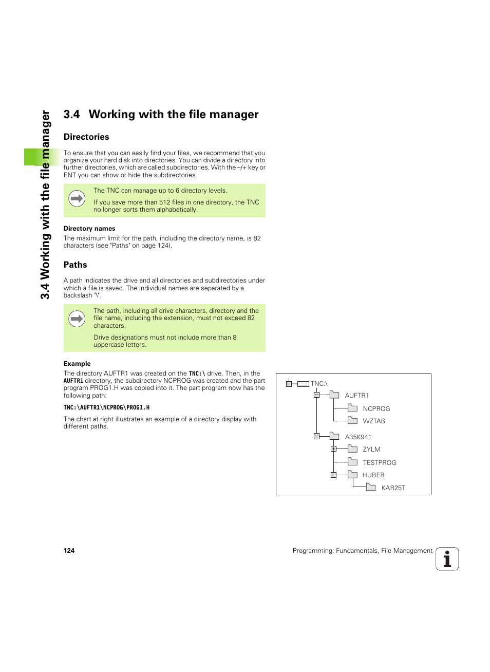 4 working with the file manager, Directories, Paths | Directories paths | HEIDENHAIN iTNC 530 (60642x-04) User Manual | Page 124 / 747