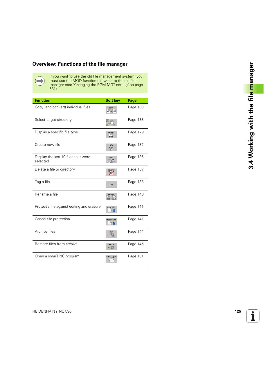 Overview: functions of the file manager, 4 w o rk ing with the file manag e r | HEIDENHAIN iTNC 530 (60642x-04) User Manual | Page 125 / 747