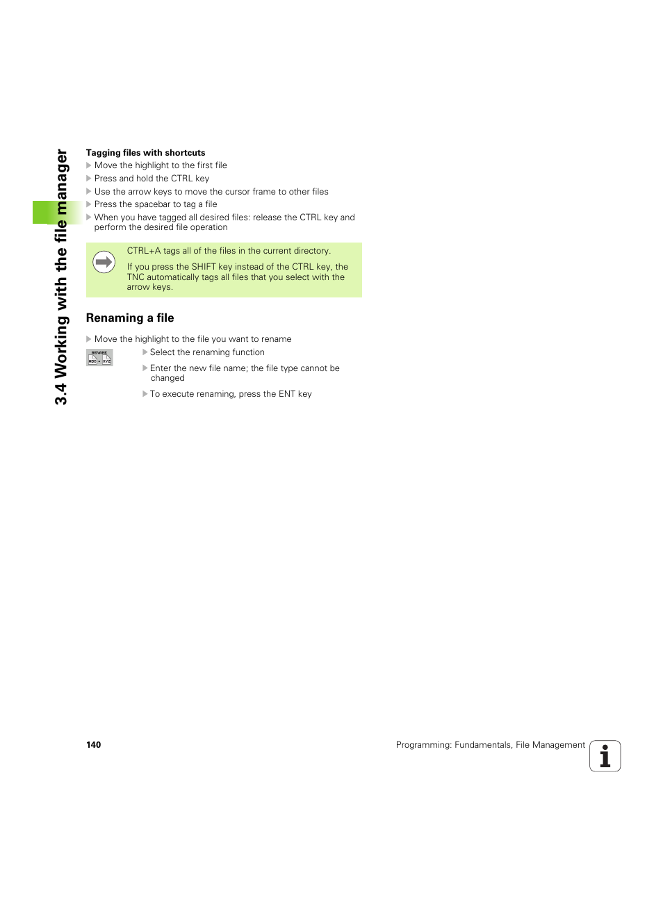 Renaming a file, 4 w o rk ing with the file manag e r | HEIDENHAIN iTNC 530 (60642x-04) User Manual | Page 140 / 747