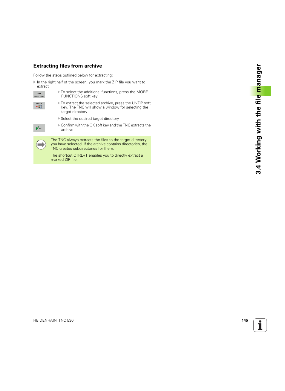 Extracting files from archive, 4 w o rk ing with the file manag e r | HEIDENHAIN iTNC 530 (60642x-04) User Manual | Page 145 / 747