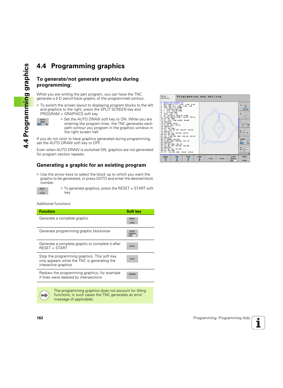 4 programming graphics, Generating a graphic for an existing program, 4 pr ogr amming gr aphics 4.4 programming graphics | HEIDENHAIN iTNC 530 (60642x-04) User Manual | Page 162 / 747