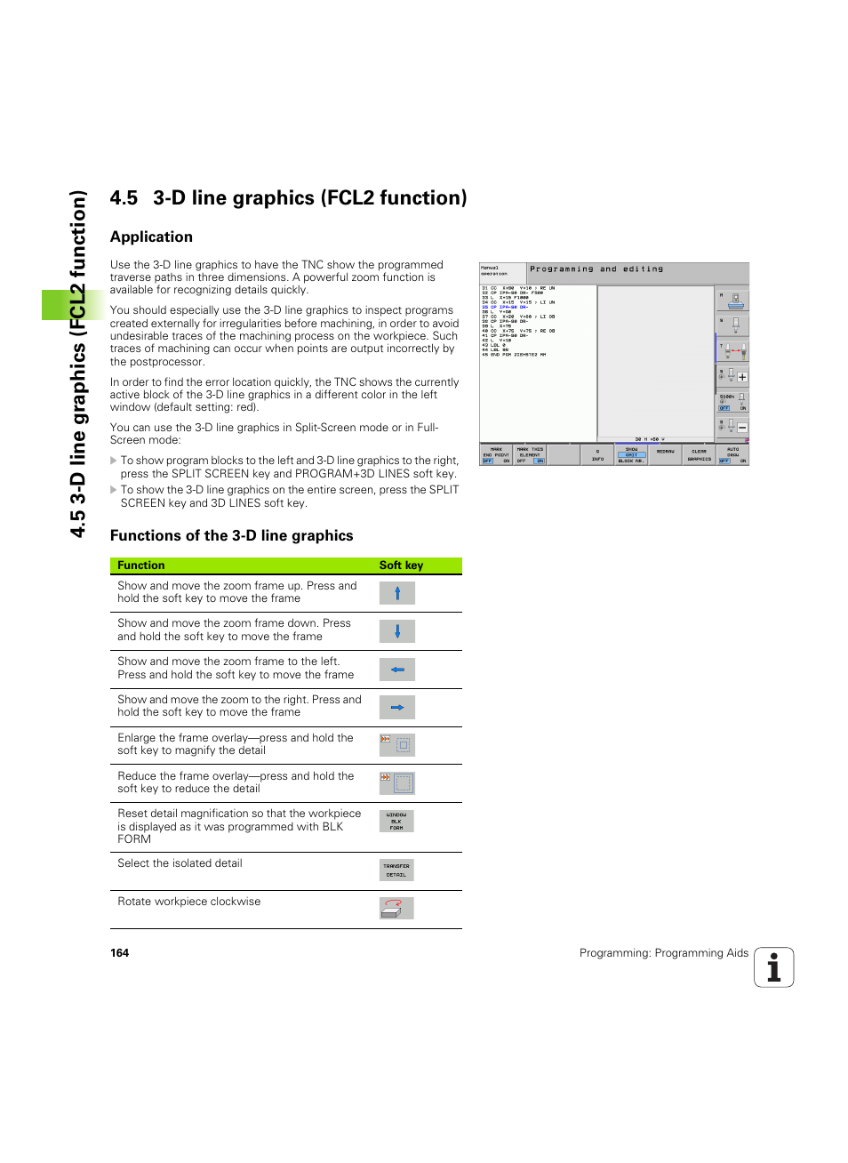 5 3-d line graphics (fcl2 function), Application, Functions of the 3-d line graphics | De (see "3-d line, Application functions of the 3-d line graphics | HEIDENHAIN iTNC 530 (60642x-04) User Manual | Page 164 / 747