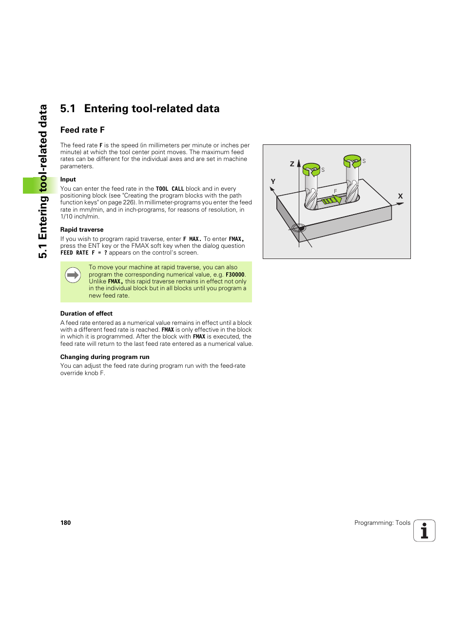 1 entering tool-related data, Feed rate f | HEIDENHAIN iTNC 530 (60642x-04) User Manual | Page 180 / 747