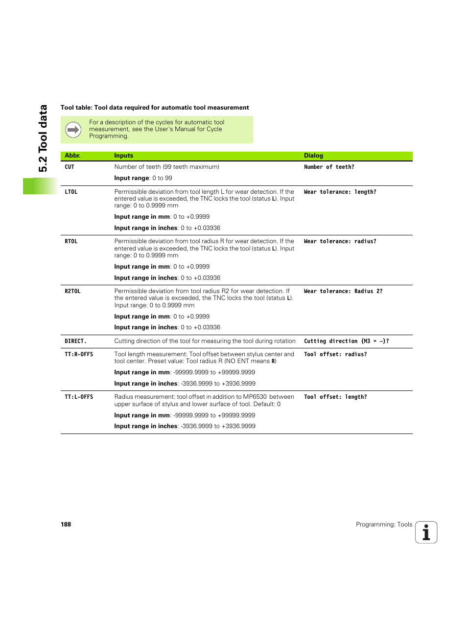 2 t ool data | HEIDENHAIN iTNC 530 (60642x-04) User Manual | Page 188 / 747