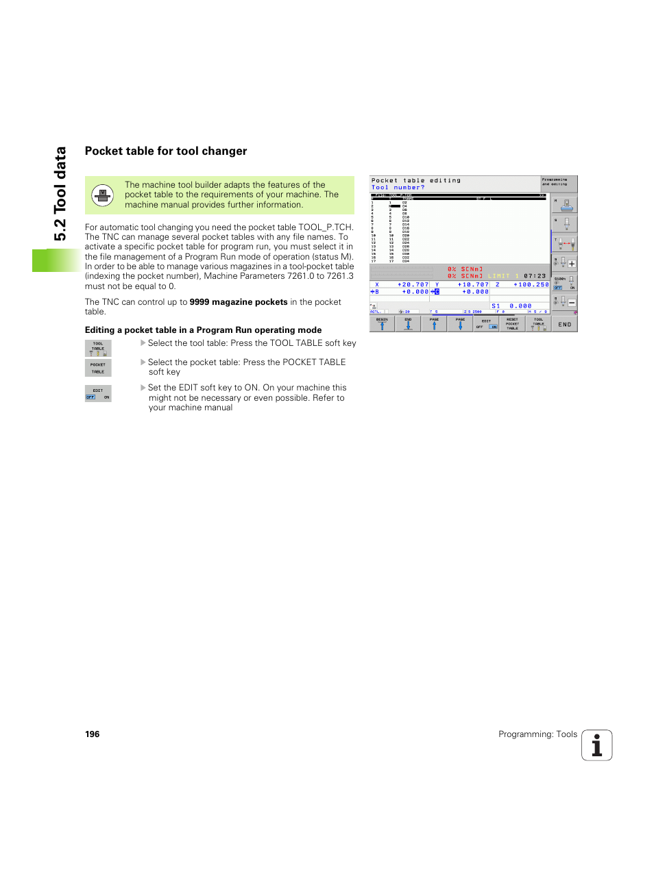 Pocket table for tool changer, 2 t ool data | HEIDENHAIN iTNC 530 (60642x-04) User Manual | Page 196 / 747