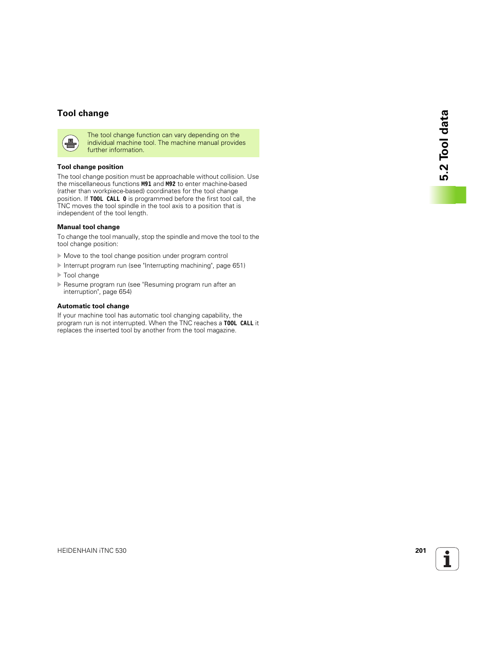 Tool change, 2 t ool data | HEIDENHAIN iTNC 530 (60642x-04) User Manual | Page 201 / 747