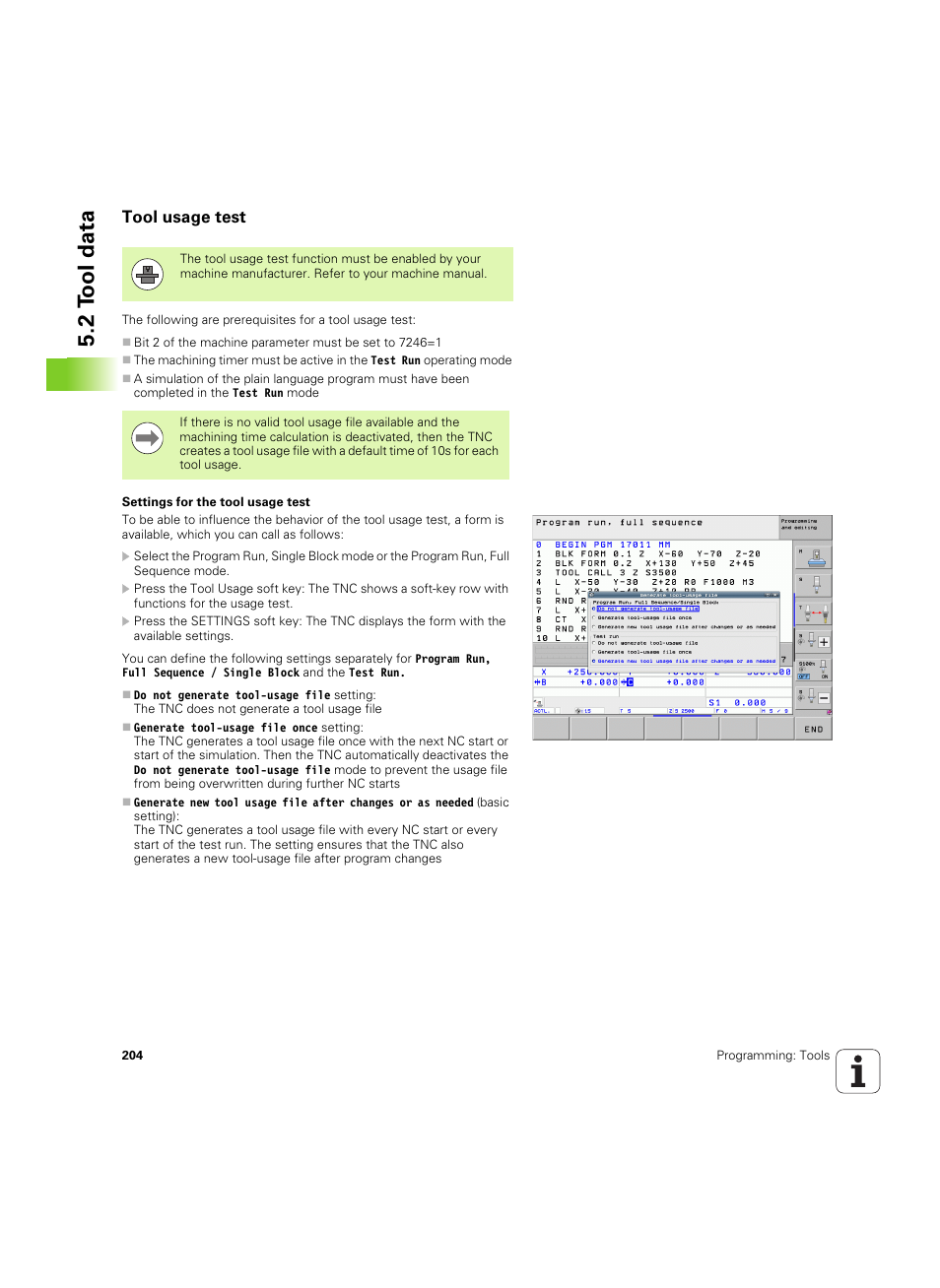 Tool usage test, See "tool usage test" on, 2 t ool data | HEIDENHAIN iTNC 530 (60642x-04) User Manual | Page 204 / 747