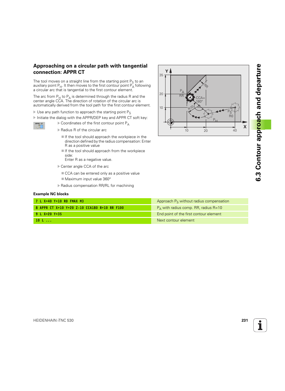 3 cont our appr oac h and depar tur e | HEIDENHAIN iTNC 530 (60642x-04) User Manual | Page 231 / 747