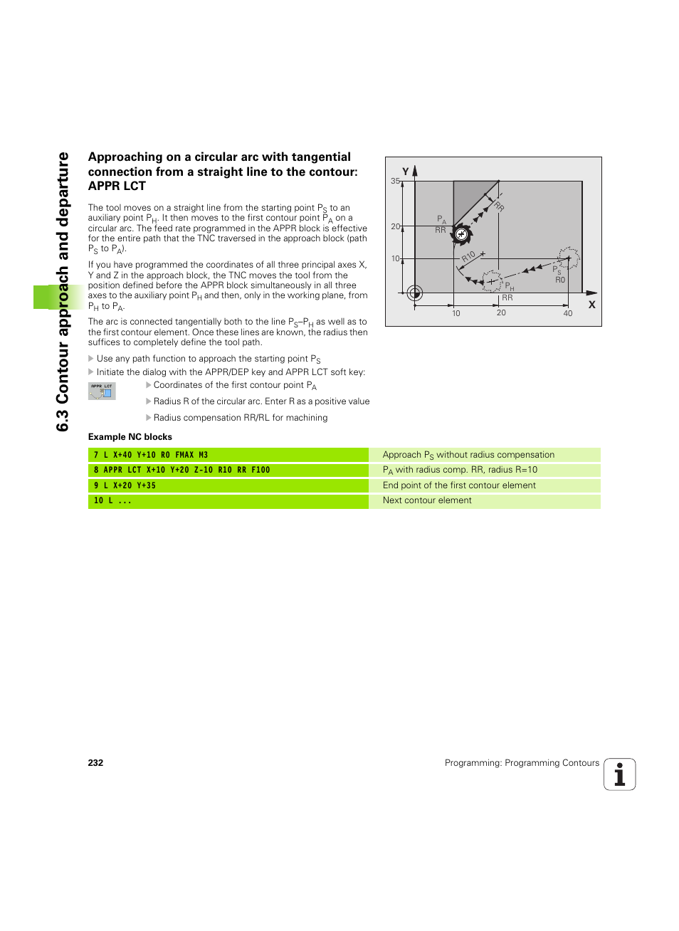 3 cont our appr oac h and depar tur e | HEIDENHAIN iTNC 530 (60642x-04) User Manual | Page 232 / 747