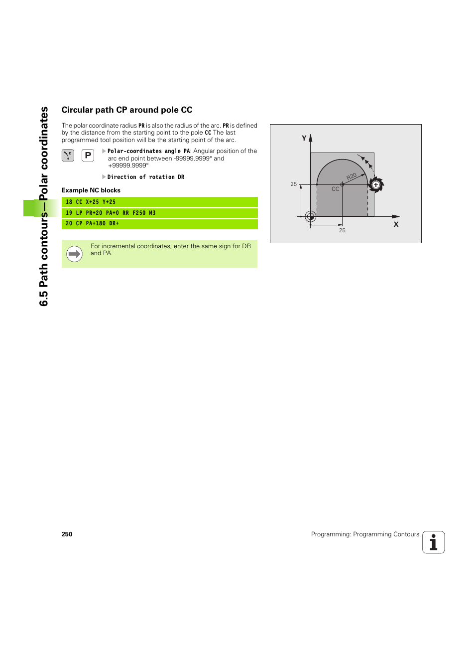 Circular path cp around pole cc, 5 p a th cont ours—p olar coor dinat e s | HEIDENHAIN iTNC 530 (60642x-04) User Manual | Page 250 / 747