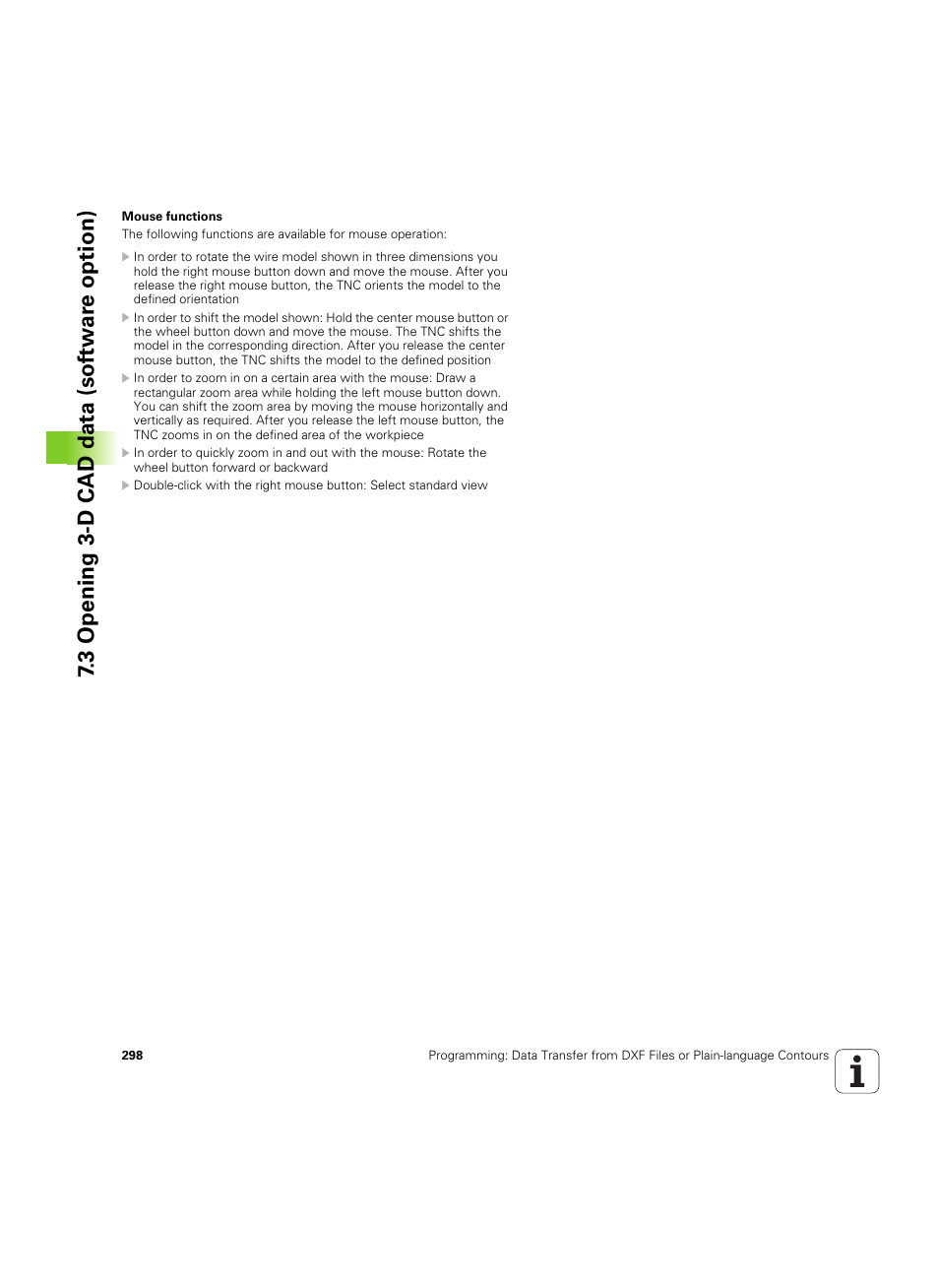 3 opening 3-d cad data (sof tw ar e option) | HEIDENHAIN iTNC 530 (60642x-04) User Manual | Page 298 / 747