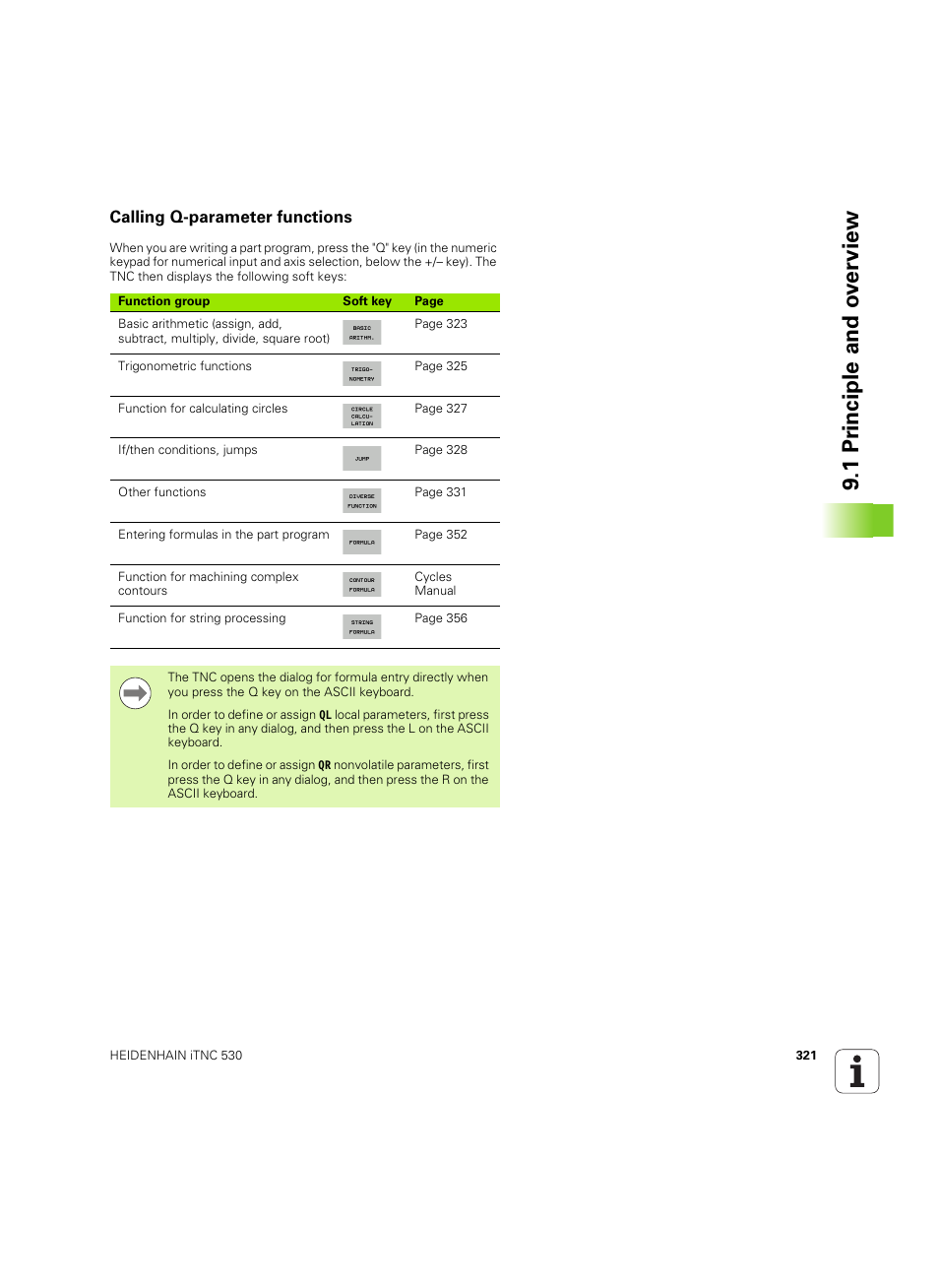 Calling q-parameter functions, 1 pr inciple and o v erview | HEIDENHAIN iTNC 530 (60642x-04) User Manual | Page 321 / 747