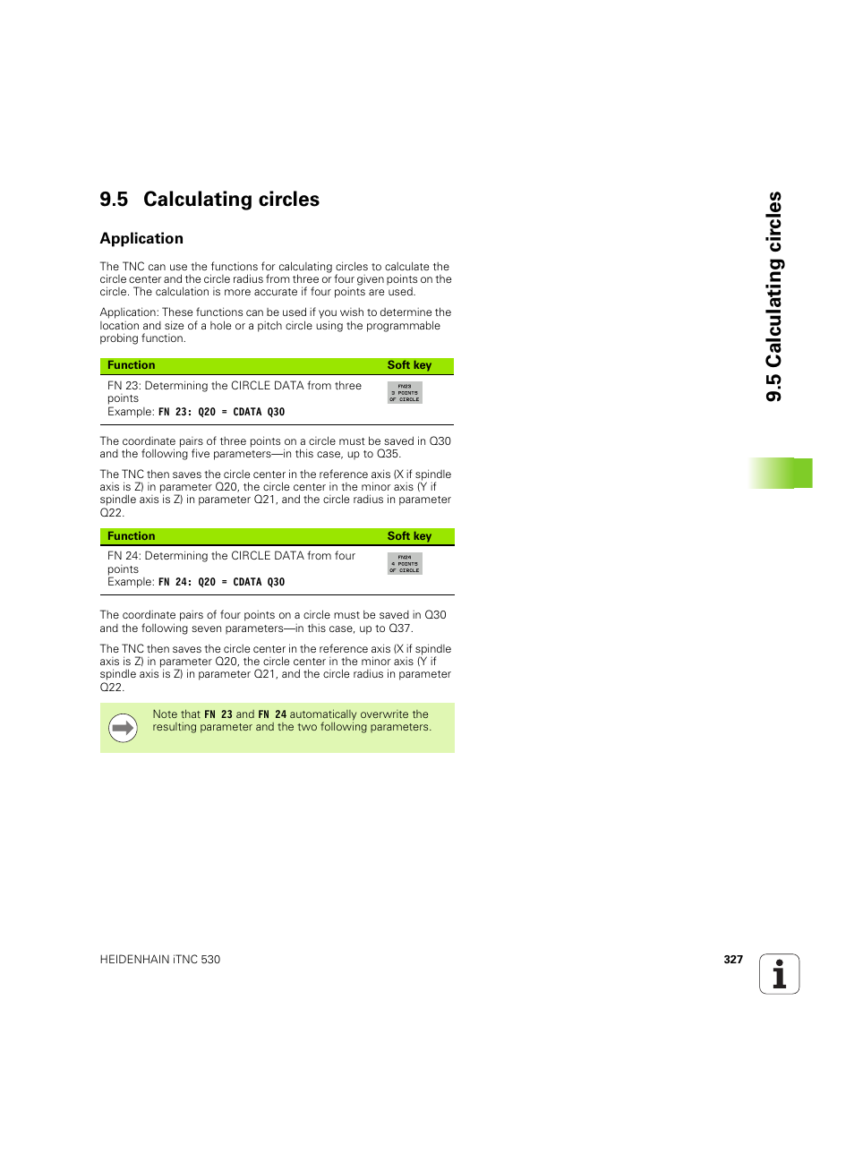 5 calculating circles, Application, 5 calculating cir c les 9.5 calculating circles | HEIDENHAIN iTNC 530 (60642x-04) User Manual | Page 327 / 747