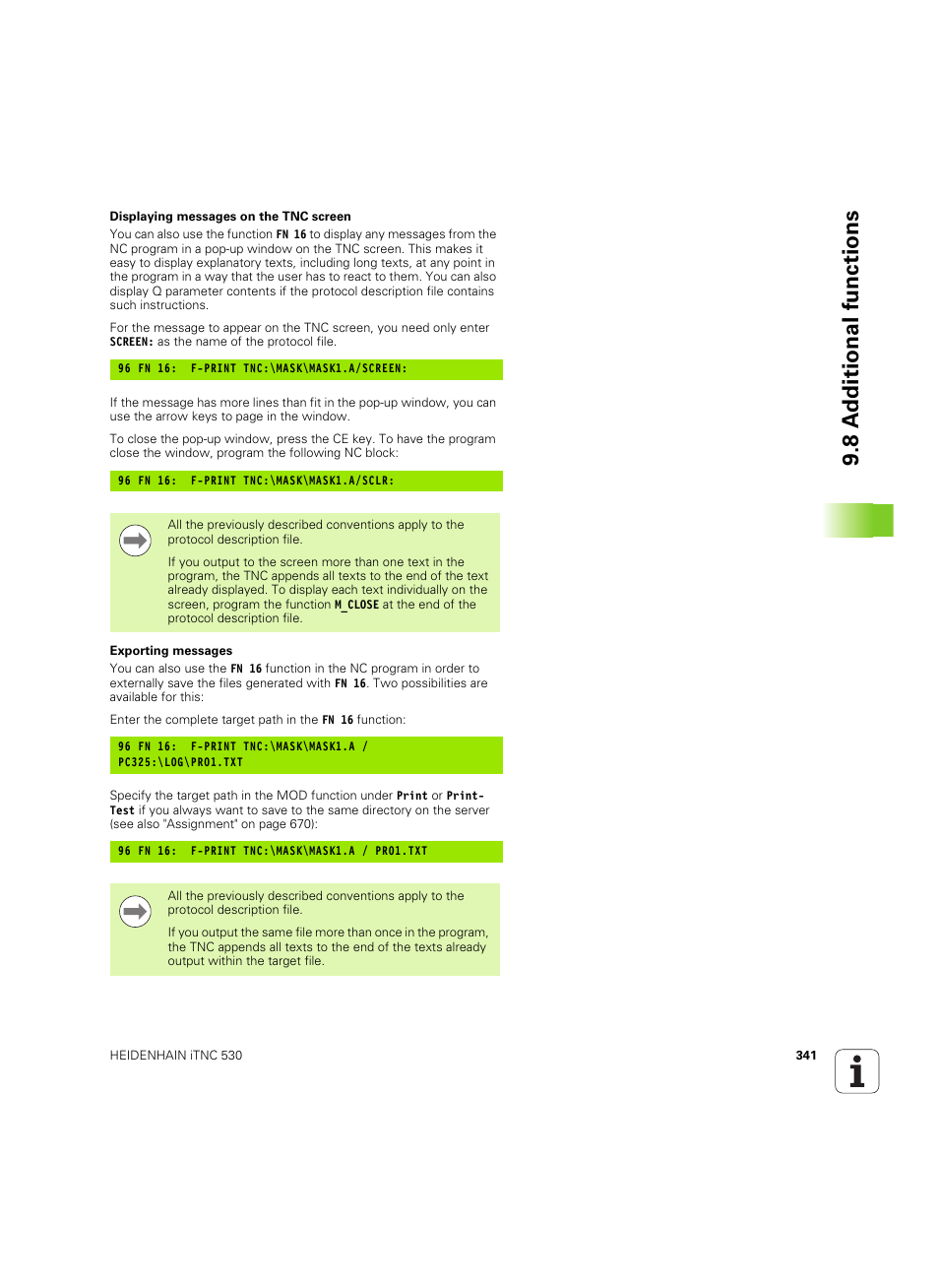 8 a d ditional functions | HEIDENHAIN iTNC 530 (60642x-04) User Manual | Page 341 / 747