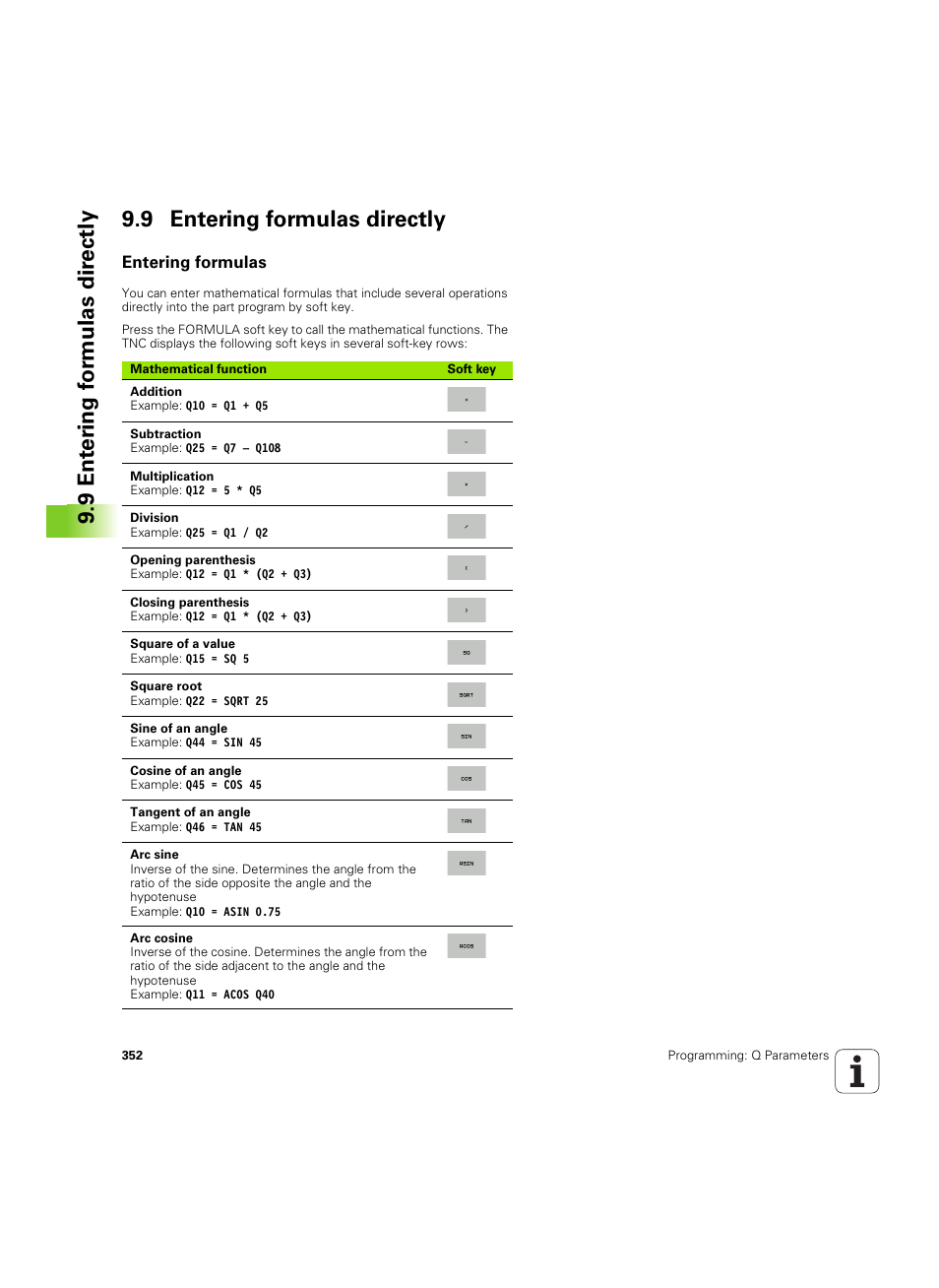 9 entering formulas directly, Entering formulas | HEIDENHAIN iTNC 530 (60642x-04) User Manual | Page 352 / 747