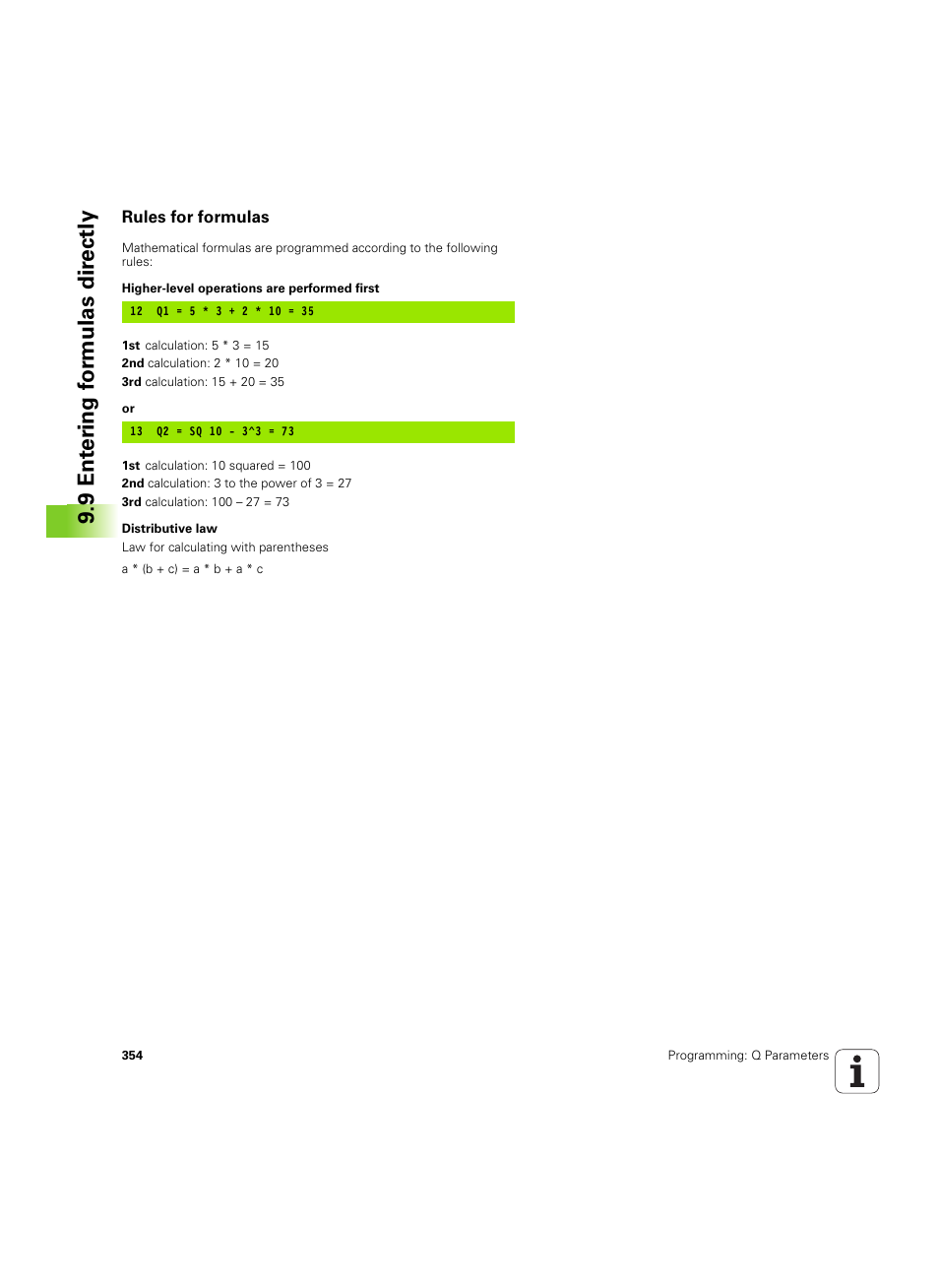 Rules for formulas, 9 ent er ing f o rm ulas dir e ctly | HEIDENHAIN iTNC 530 (60642x-04) User Manual | Page 354 / 747